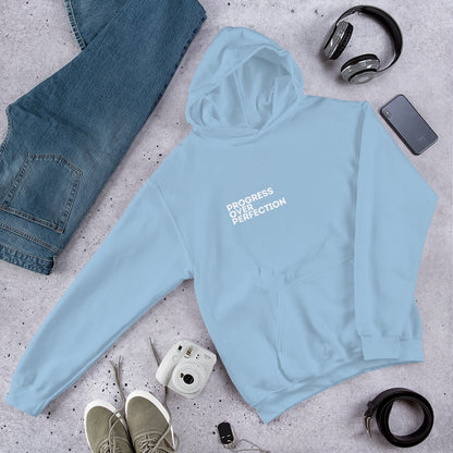 Progress Over Perfection Light Blue Hoodie