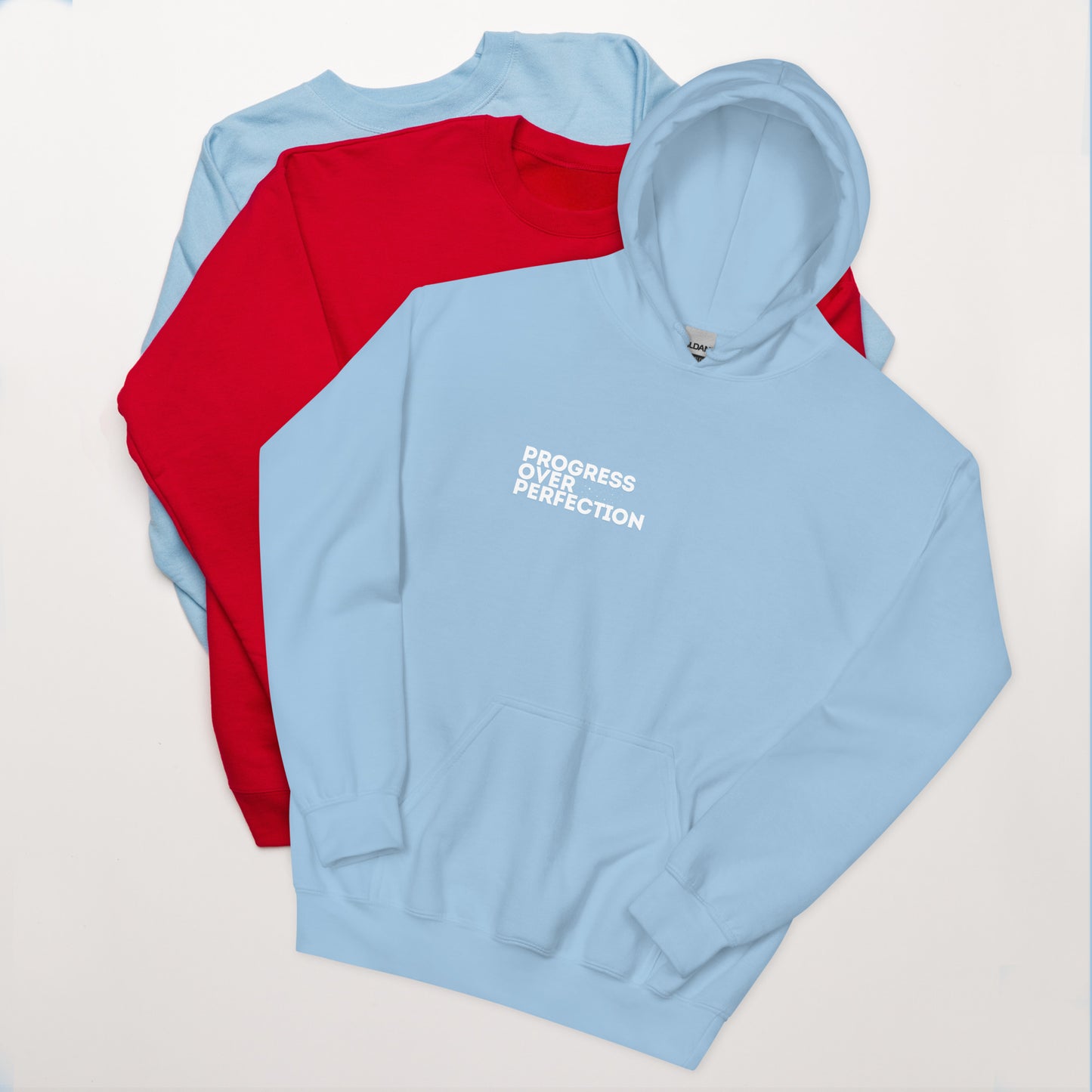 Progress Over Perfection Light Blue Hoodie