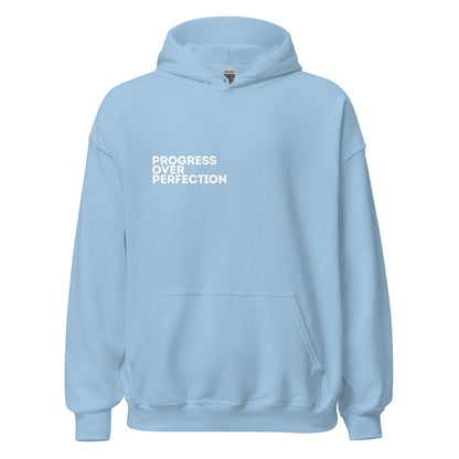 Progress Over Perfection Light Blue Hoodie