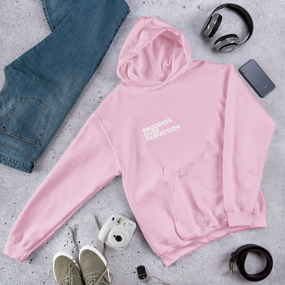 Progress Over Perfection Light Pink Hoodie