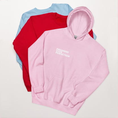 Progress Over Perfection Light Pink Hoodie