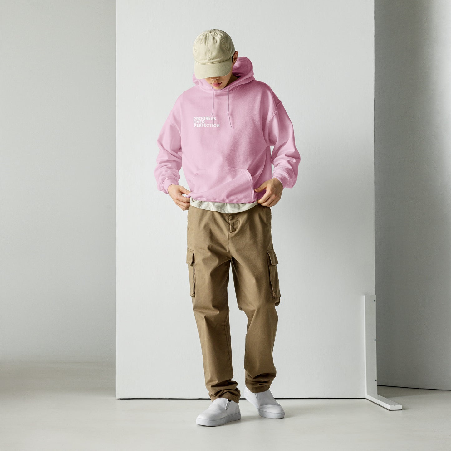 Progress Over Perfection Light Pink Hoodie