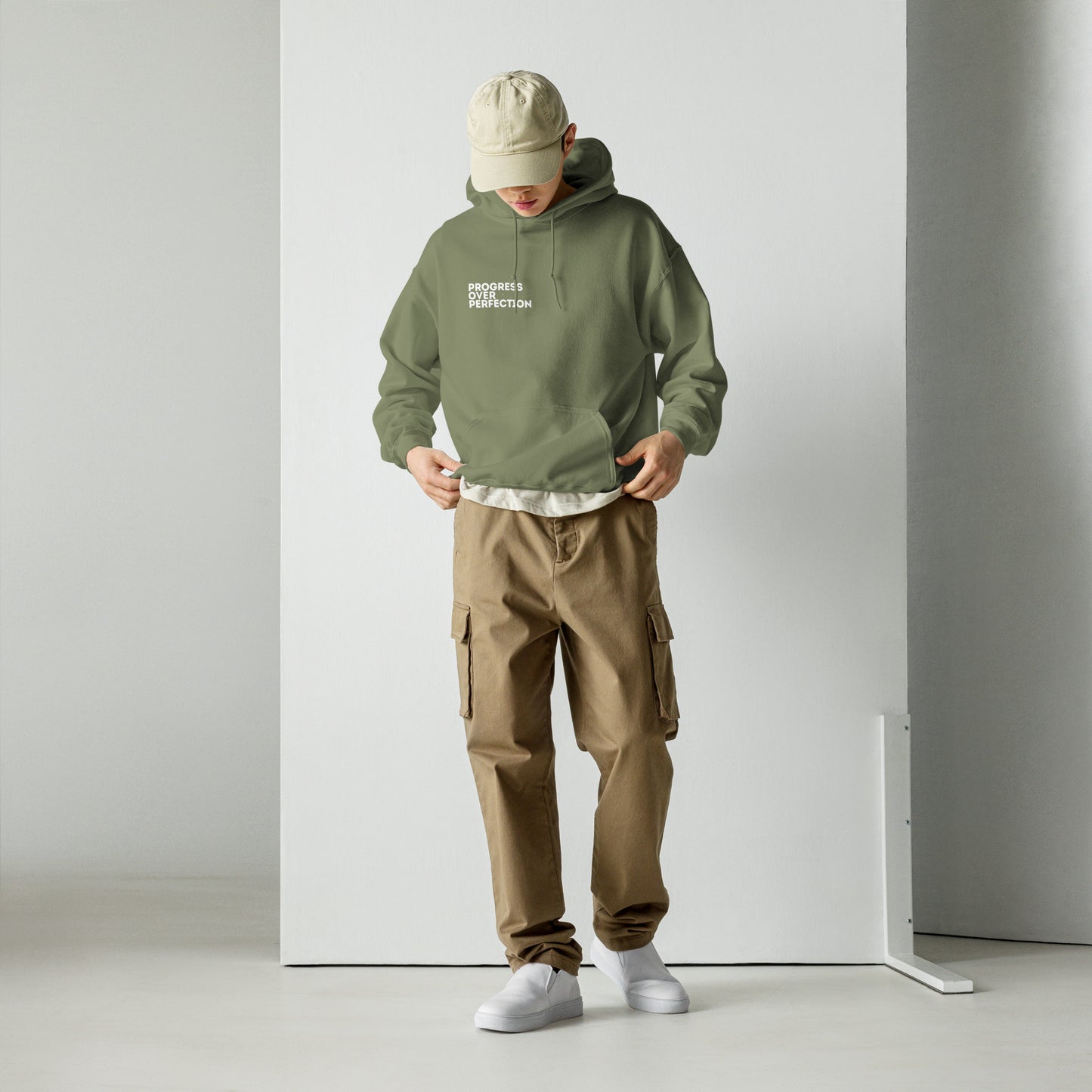 Progress Over Perfection Military Green Hoodie